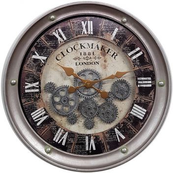 "CLOCKMAKER LONDON" שעון קיר גלגלי שיניים עם כיתוב